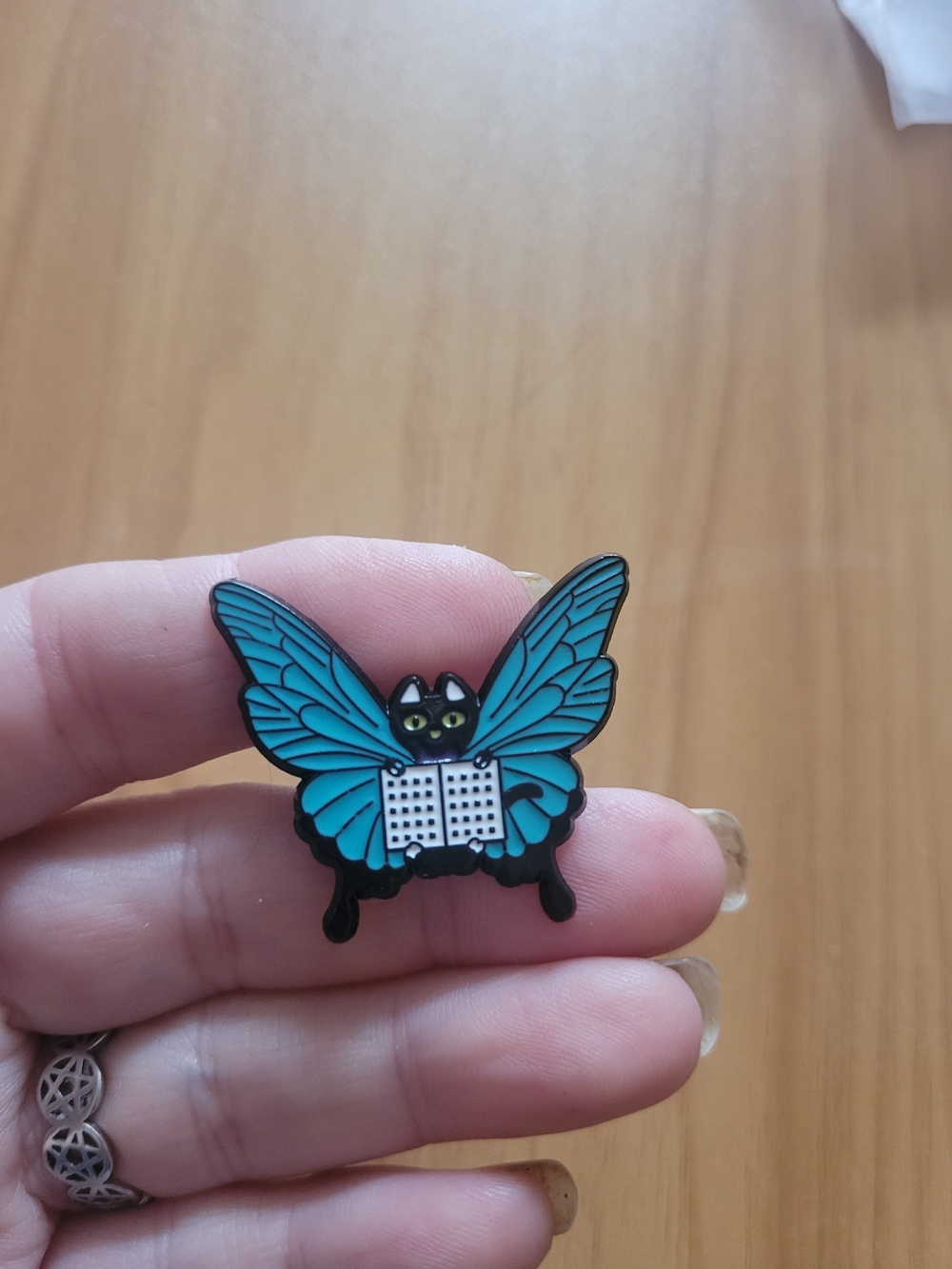 👻BUY 1 GET 1 FREE👻Teal Butterfly-Cat Enamel Brooch - Whimsical Reading Cat Pin